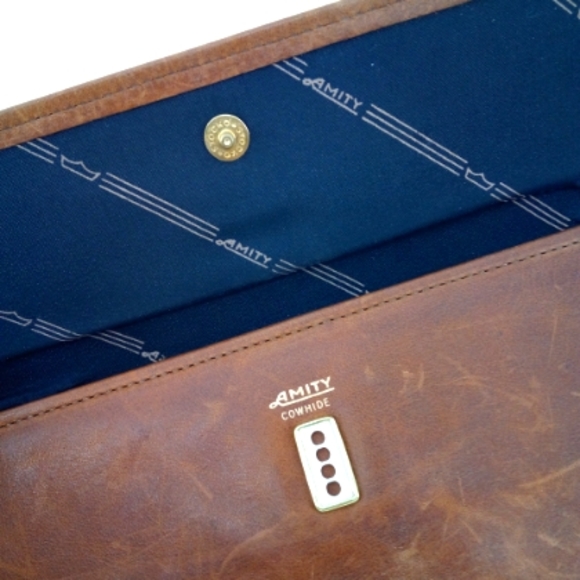 Vintage Amity Cowhide Leather Men's Trifold Wallet Billfold Brown 4 Snaps - Picture 2 of 16